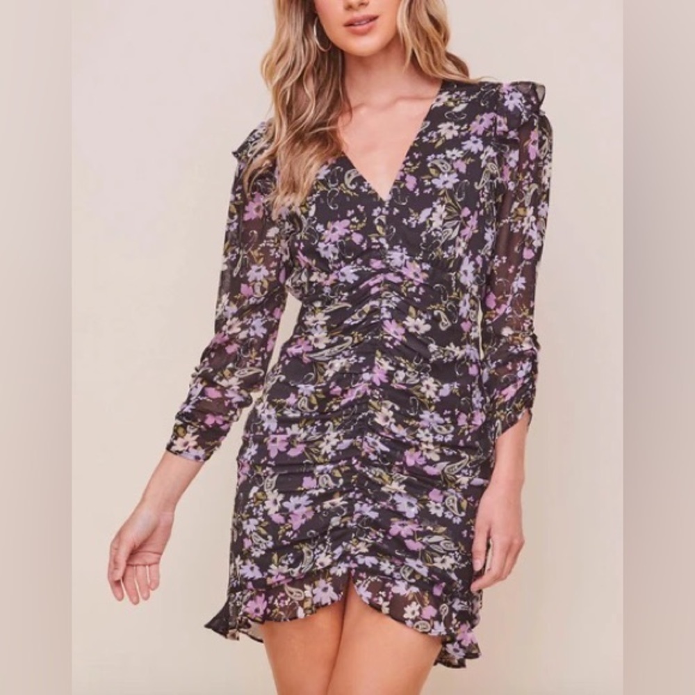 ASTR The Label Black Kimbra Floral Ruched Front Dress Size XS NWT - Picture 2 of 10
